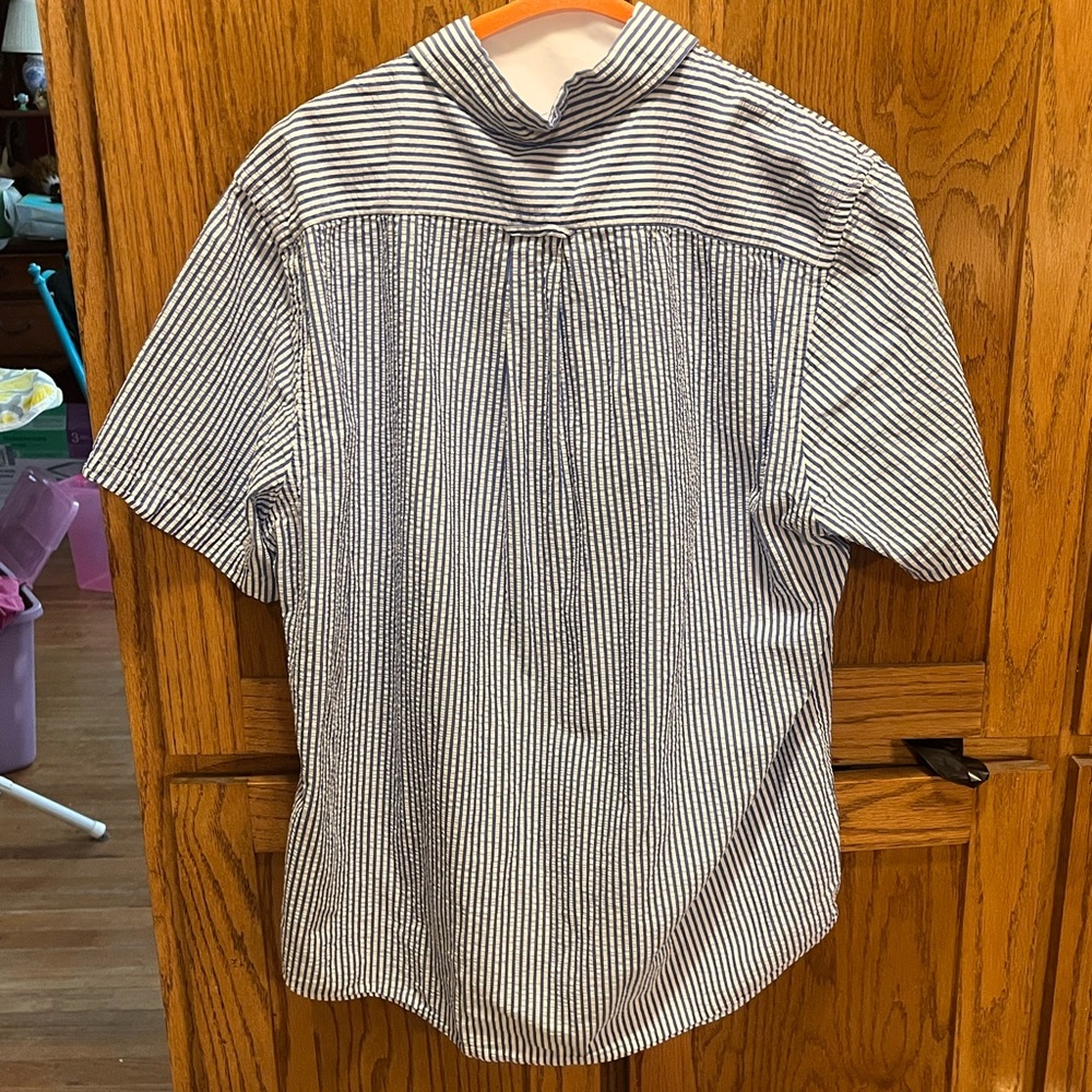 Lands' End Blue and White Casual Button Down Shirt - Picture 2 of 3